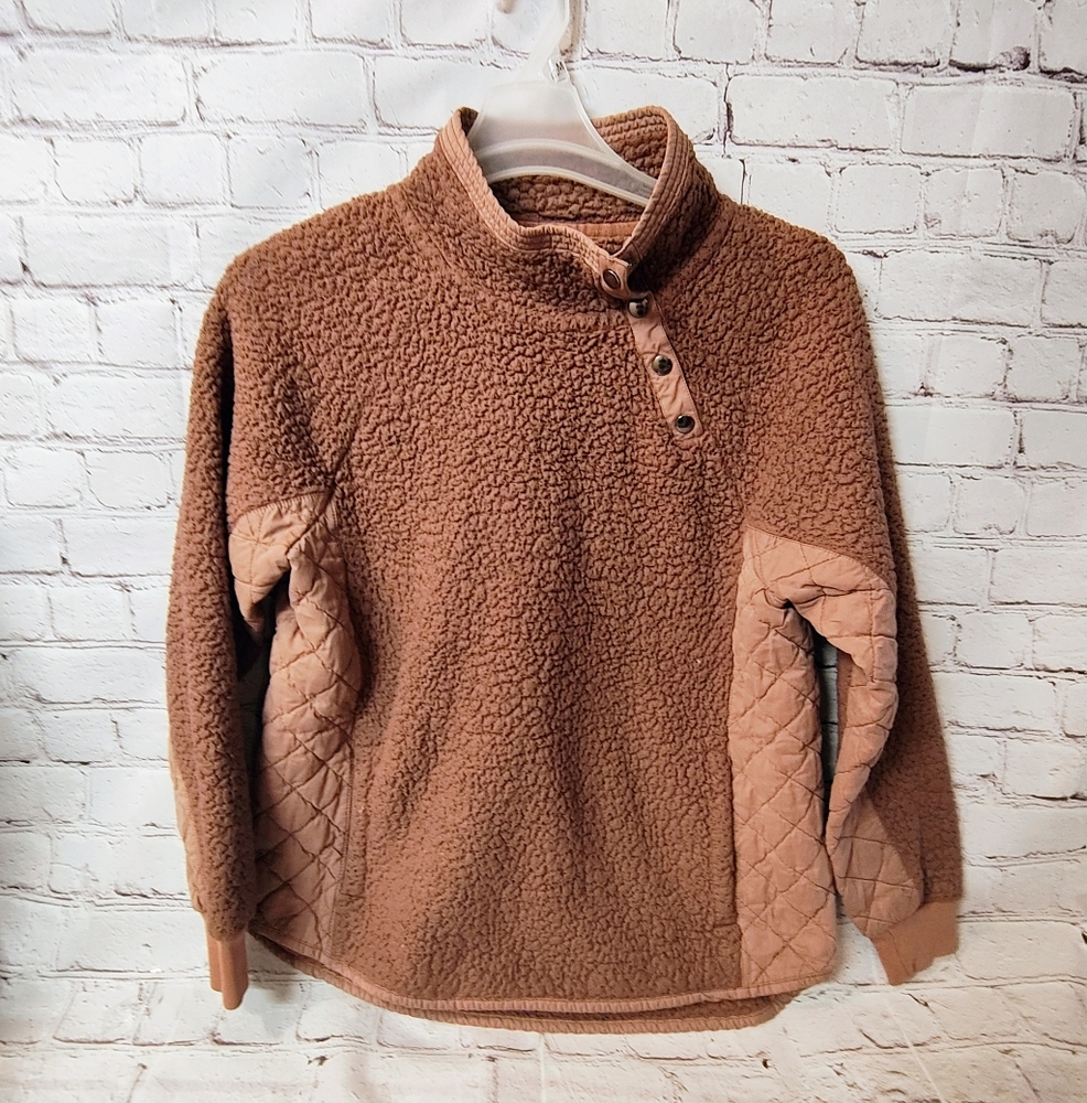 Abercrombie & Fitch Sherpa Pullover Paneled Quilted Fleece Jacket Large Brown Te